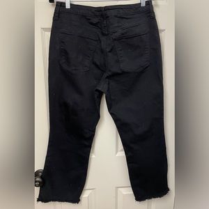 Black Cropped Jeans with frayed hem. Ankle Bootcut. Size 14.